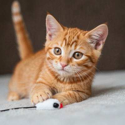 Kitten learning to sit with a clicker and treats