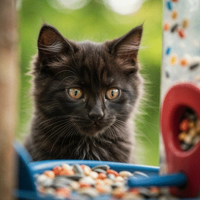 Kitten eating dry food from a bowl, close-up, healthy diet